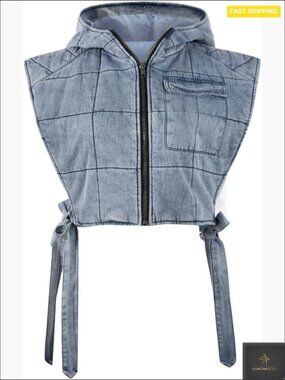 Sleeveless Hooded Denim Vest Padded Crop Jacket Relax Fit Y2K Vests for Women